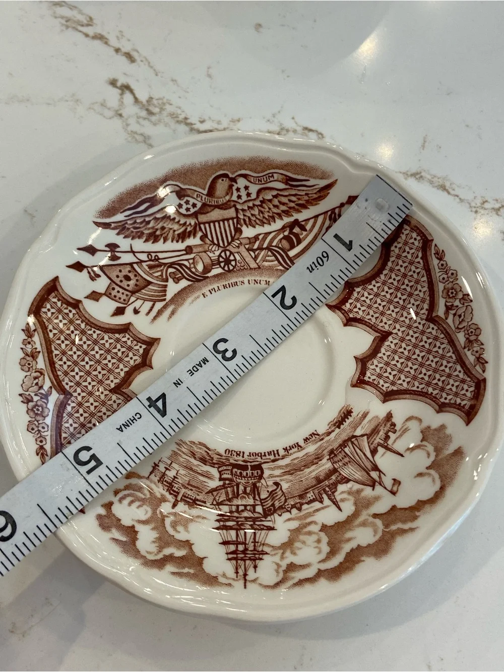 Tea Cup & Saucer Service For (8) New York Harbor Scene, State Seal By Fair Winds